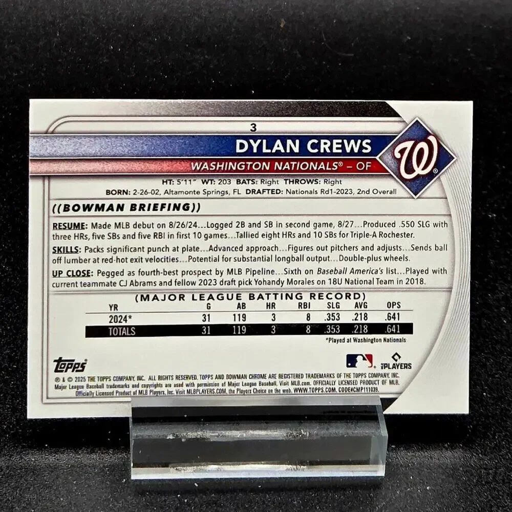 Dylan Crews Bowman Topps Chrome Ice RC's Washington Nationals Top Prospect - Picture 5 of 7